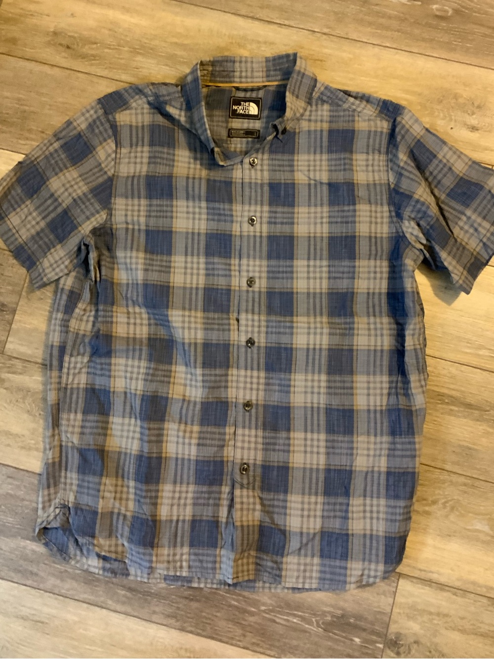 The North Face Blue and Gray Plaid Short-Sleeve Button-Down Shirt